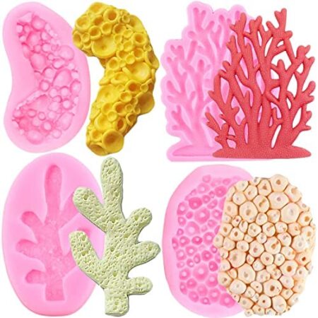 Mujiang Marine Theme Fondant Silicone Mold Coral Silicone Molds Seaweed Candy Mold for Cake Decoration Sugarcraft Chocolate Cupcake Topper Gum Paste Polymer Clay Set of 4