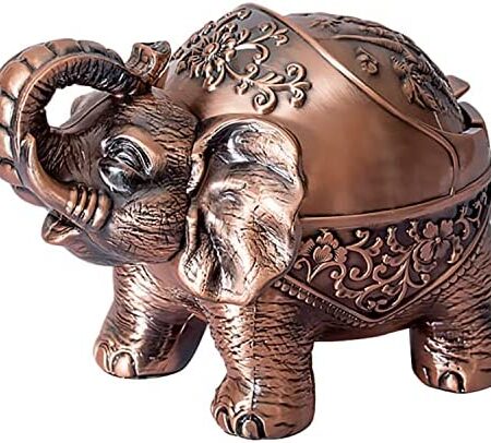 Ashtray,Large Capacity Ash Tray,Windproof Elephant Ashtray with Lid Pads,Smokeless Outdoor Ashtray for Weed,Indoor Vintage Cigar Ashtrays for Office Home Decor,Fancy Gifts for Men Women(Red Copper)