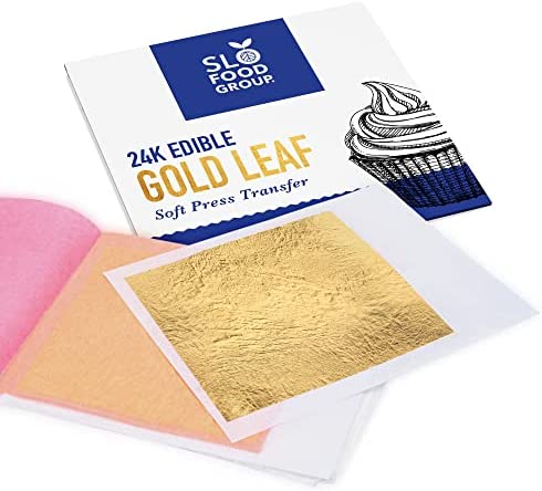 24 Karat Edible Gold Leaf by Slofoodgroup (10 Soft Press Transfer Sheets of Gold Leaf per Book) 3.15 in x 3.15in Lightly Attached Transfer Leaf Sheets