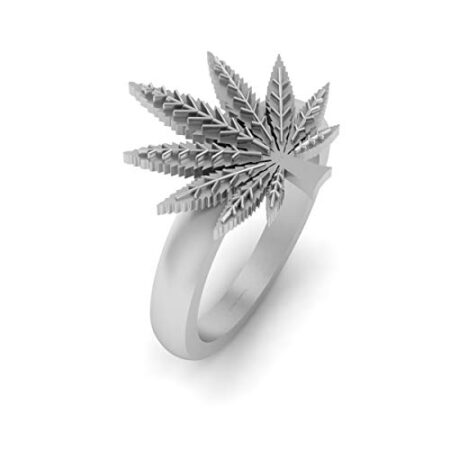 Cannabis Marijuana Leaf Ring Solid 10k White Gold Marijuana Wedding Ring Stoner Jewelry