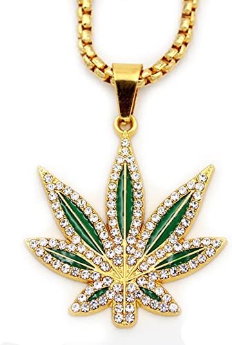 MCSAYS Hip Hop Jewelry Iced Out Gun Pendant Weed Hemp Leaves Marijuana Leaf King Pendant Round Box Chain Cool Bling Weapon Necklace