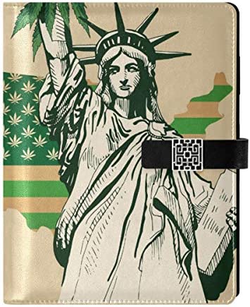 Refillable Journal Writing Notebook Hardcover Leather Journal Lined USA Map Green Flag Cannabis Leaf A5 Ruled Notepad for Gifts