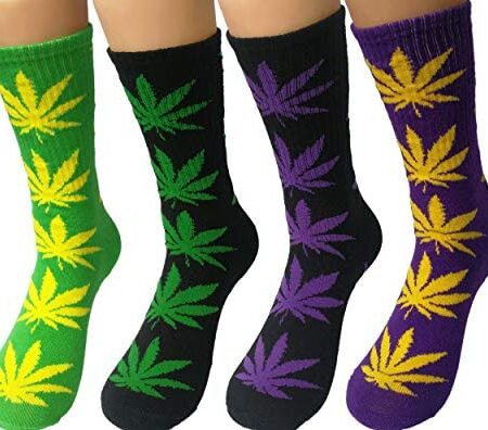 Weed Socks Marijuana Leaf Crew Socks for women 4 Pairs Pack Fit for shoe size 7-11